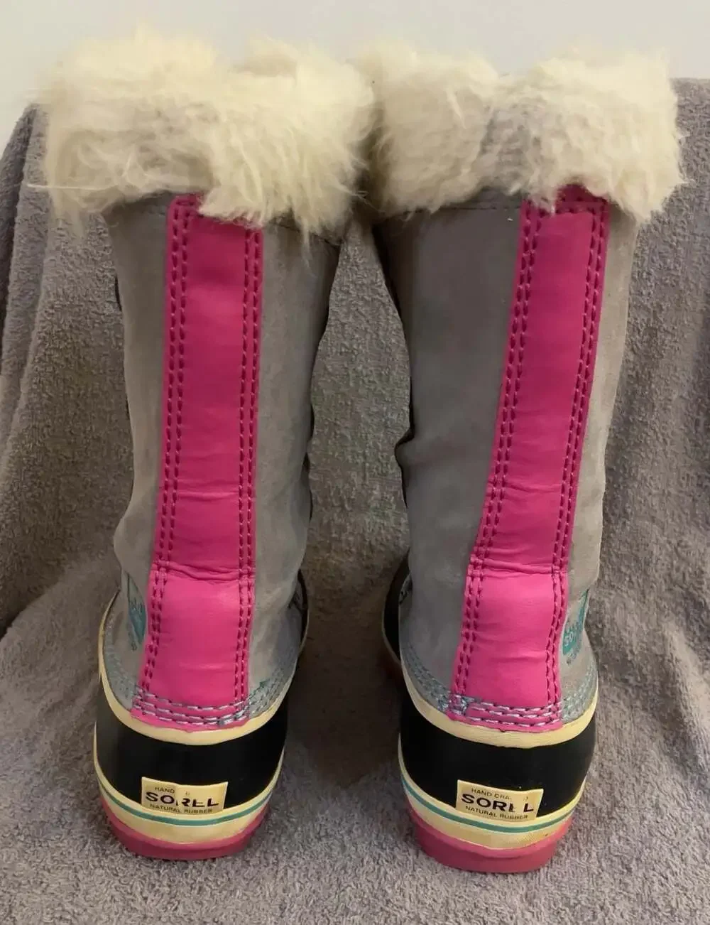 Sorel Youth Joan of Arctic Waterproof Suede Winter Boots Gray and Pink